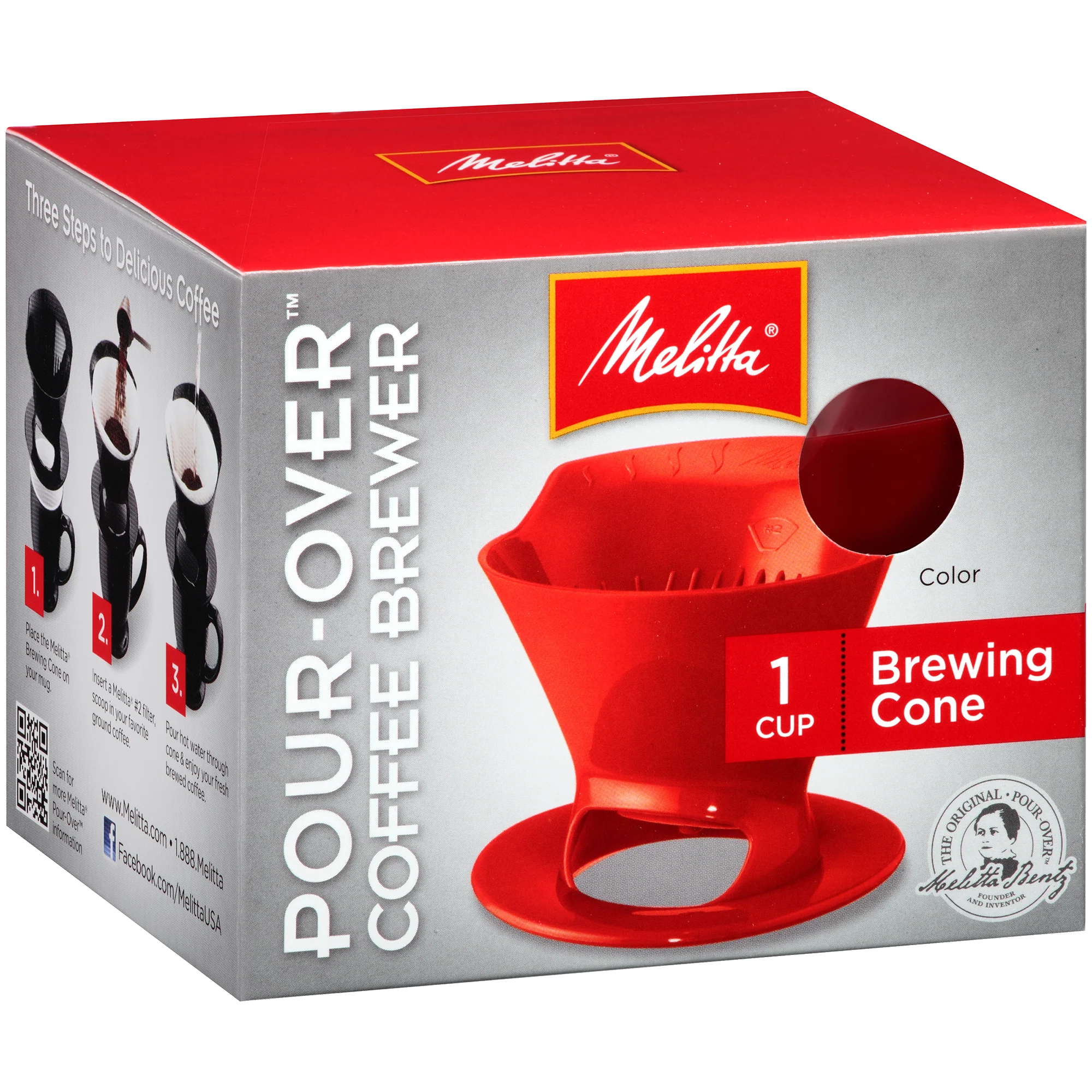 1-Cup Pour-Over™  Coffee Brew Cone - Red - Image 3
