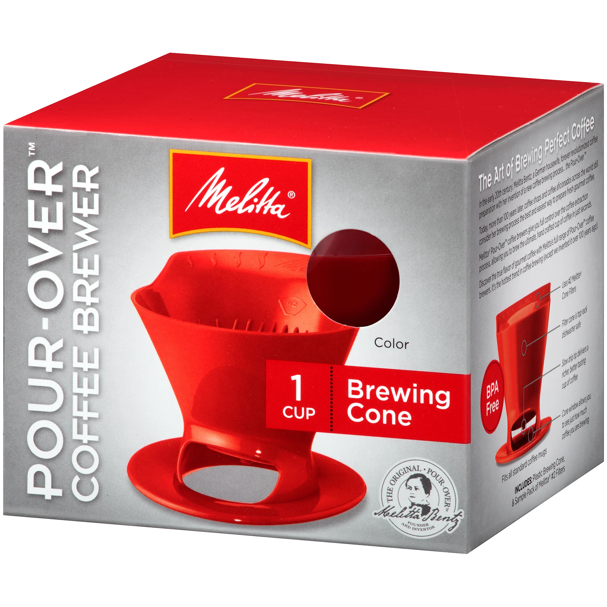 1-Cup Pour-Over™  Coffee Brew Cone - Red - Image 4
