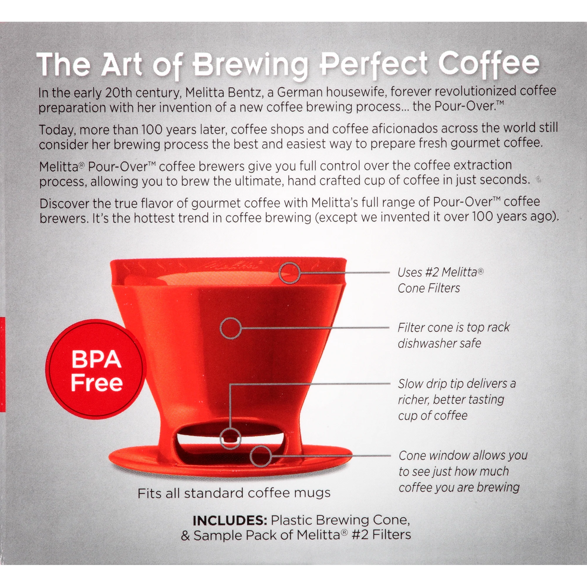 1-Cup Pour-Over™  Coffee Brew Cone - Red - Image 6