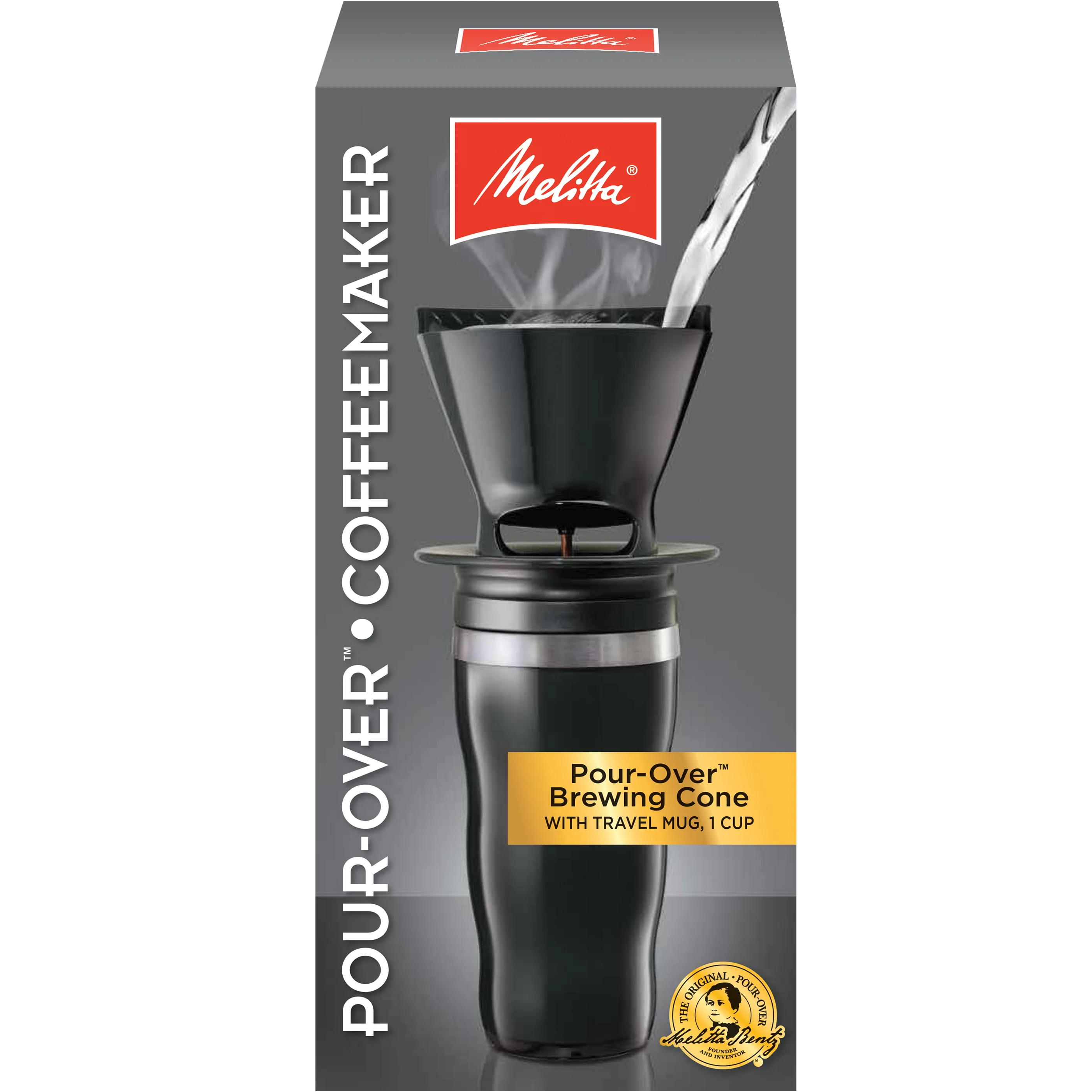 1-Cup Pour-Over Coffee Brew Cone & Travel Mug Set - Black - Image 6